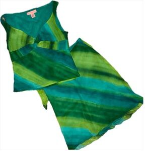 BANDOLINO Blue Green Matching Blouse and Skirt Set